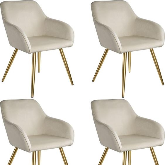 Chaise MARILYN Effet velours style scandinave - crème/or, Lot de 4