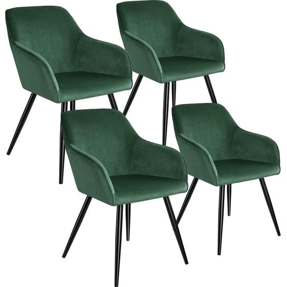 Chaise MARILYN Effet Velours Style Scandinave - vert foncé/noir, Lot de 4