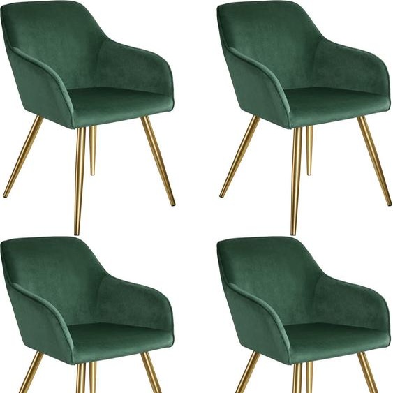 Chaise MARILYN Effet velours style scandinave - vert foncé/or, Lot de 4