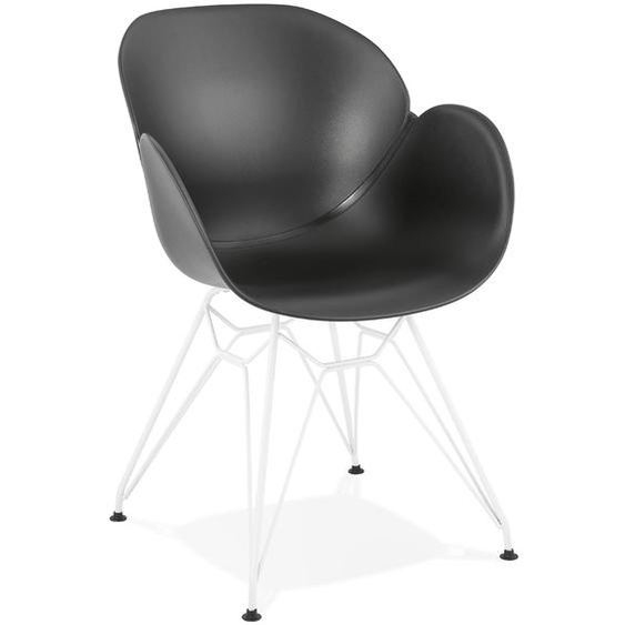 Chaise moderne FIDJI noire avec pieds en métal blanc