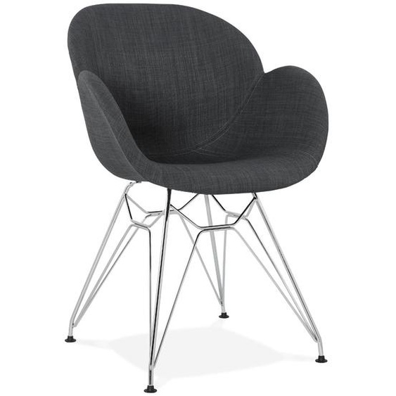 Chaise moderne ORIGAMI en tissu gris foncé avec pieds en métal chromé