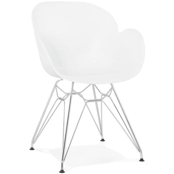 Chaise moderne UNAMI blanche en matière plastique avec pieds en métal chromé