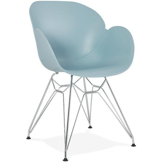 Chaise moderne UNAMI bleue en matière plastique avec pieds en métal chromé