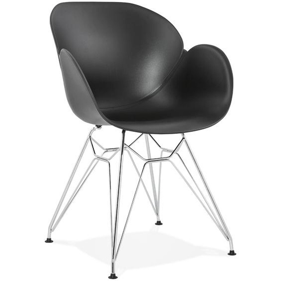 Chaise moderne UNAMI noire en matière plastique avec pieds en métal chromé