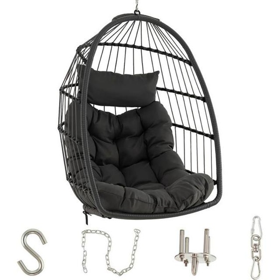 Chaise Œuf Suspendue sans Support en Rotin Tressé - GOPLUS - Gris - Intérieur/Extérieur
