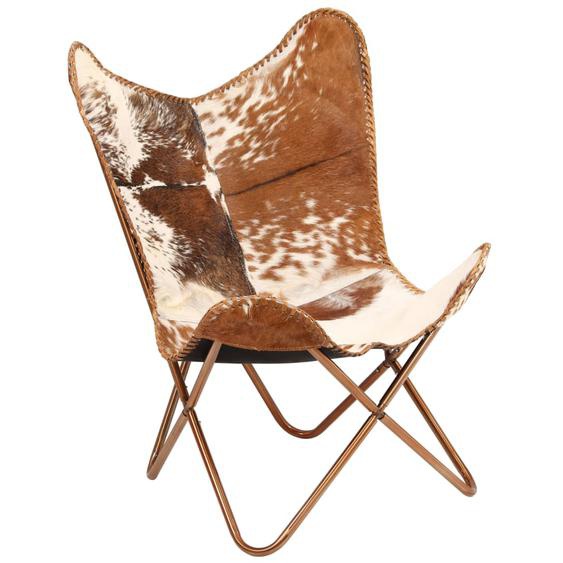 Chaise papillon Marron et blanc Cuir véritable de chèvre