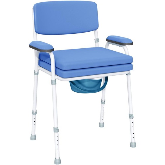 Chaise perce toilette multifonctions seau amovible hauteur rglable avec dossier sige et accoudoirs rembourrs bleu