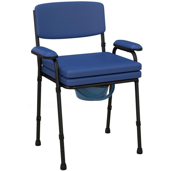 Chaise perce toilette multifonctions seau amovible hauteur rglable avec dossier sige et accoudoirs rembourrs bleu