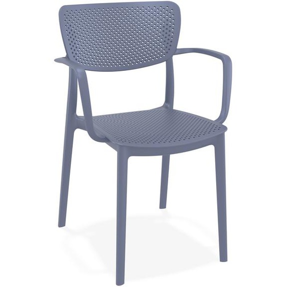 Chaise perforée avec accoudoirs TORINA en matière plastique gris foncé