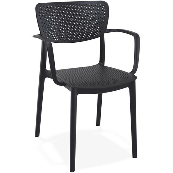 Chaise perforée avec accoudoirs TORINA en matière plastique noire