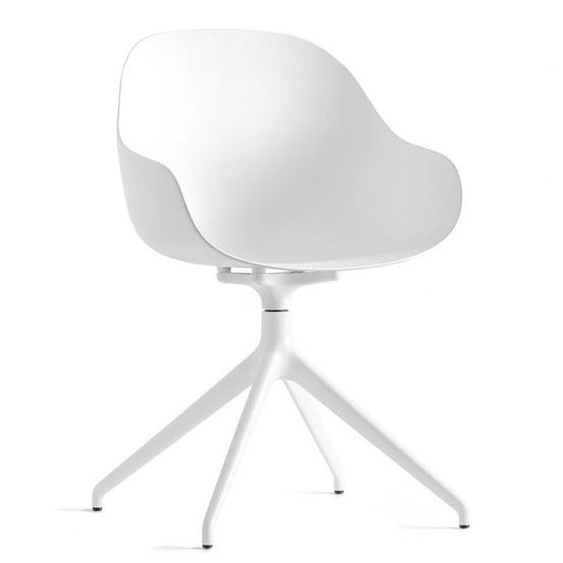 Chaise pivotant avec accoudoirs ACADEMY 360 pieds aluminium assise plastique blanc