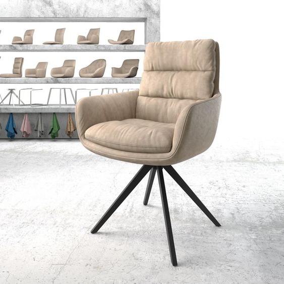 Chaise-pivotante Abelia-Flex avec accoudoirs beige vintage cadre croisé angulaire noir pivote sur 180°, Chaises de salle à manger