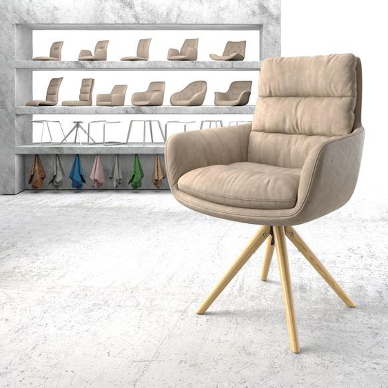 Chaise-pivotante Abelia-Flex avec accoudoirs beige vintage cadre en bois conique pivote sur 180°, Chaises de salle à manger