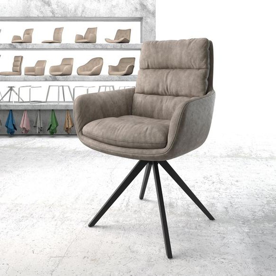Chaise-pivotante Abelia-Flex avec accoudoirs taupe vintage cadre croisé angulaire noir pivote sur 180°, Chaises de salle à manger