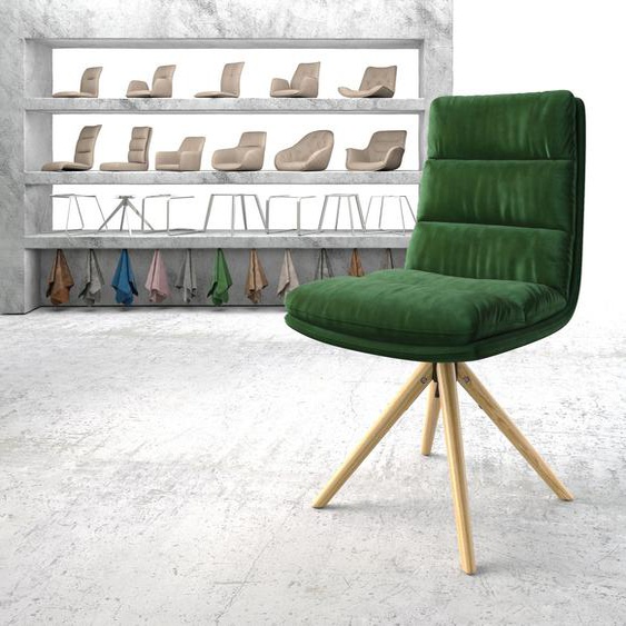 Chaise-pivotante Abelia-Flex velours vert cadre en bois conique pivote sur 180°, Chaises de salle à manger