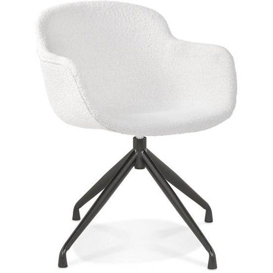 Chaise pivotante avec accoudoirs NOCTURN en tissu bouclé blanc et métal noir