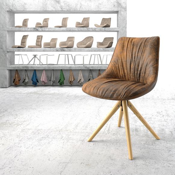 Chaise-pivotante Elda-Flex brun antique cadre en bois conique pivote sur 180°, Chaises de salle à manger