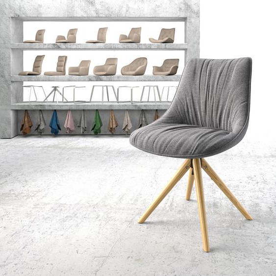 Chaise-pivotante Elda-Flex tissu texturé gris clair cadre en bois conique pivote sur 180°, Chaises de salle à manger