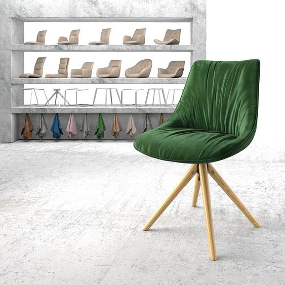 Chaise-pivotante Elda-Flex velours vert cadre en bois conique pivote sur 180°, Chaises de salle à manger