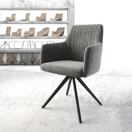 Chaise-pivotante Greg-Flex velours gris cadre croisé angulaire noir pivote sur 180°, Chaises de salle à manger