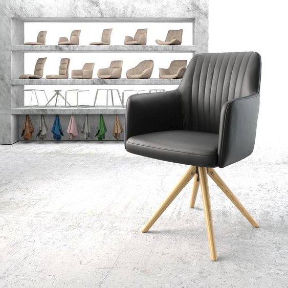 Chaise-pivotante Greg-Flex cuir véritable noir cadre en bois conique pivote sur 180°, Chaises de salle à manger