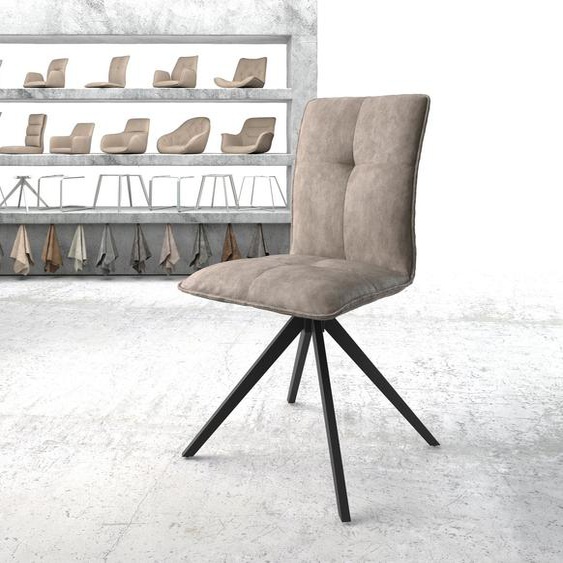 Chaise-pivotante Maddy-Flex taupe vintage cadre croisé angulaire noir pivote sur 180° ressorts ondulés, Chaises de salle à manger