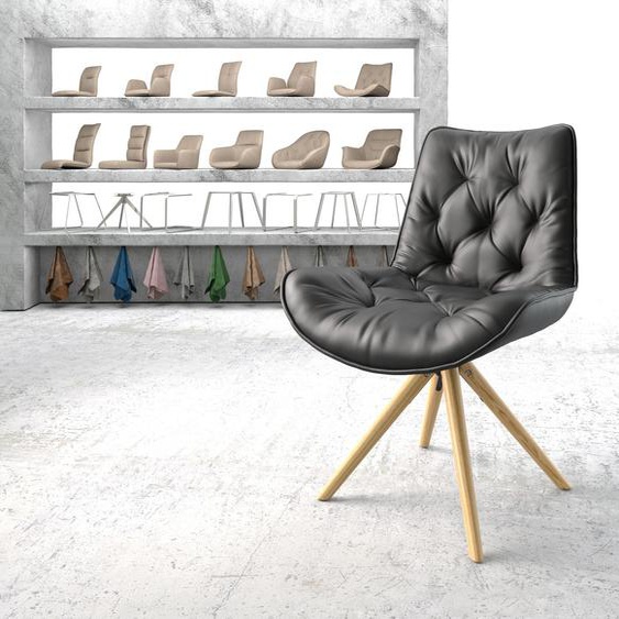 Chaise-pivotante Taimi-Flex cuir véritable noir cadre en bois conique pivote sur 180°, Chaises de salle à manger