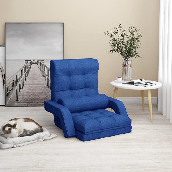 Chaise pliable de sol avec fonction de lit Bleu Tissu