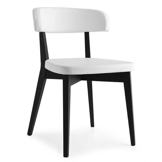 Chaise rembourré SIREN structure bois assise aspect cuir blanc