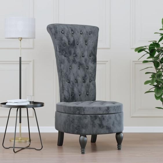 Chaise rembourrée à haut dossier Gris foncé Velours Boutonné