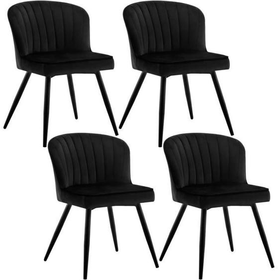 Chaise Salle à Manger Lot de 4, Chaise de Cuisine Scandinave en Velours, Siège Rembourré, Pieds en Métal, Noir E0AG0113-4