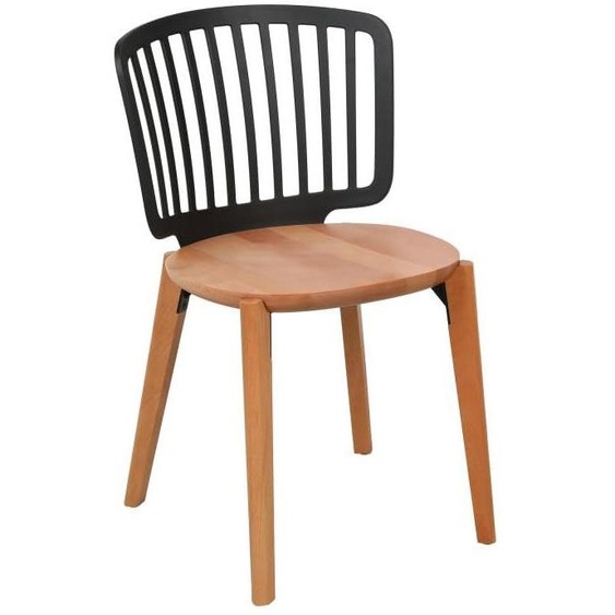 Chaise scandinave Eira, dossier en résine noire, assise en bois, pieds en bois naturel