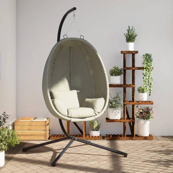 Chaise suspendue en forme dœuf et support beige tissu et acier