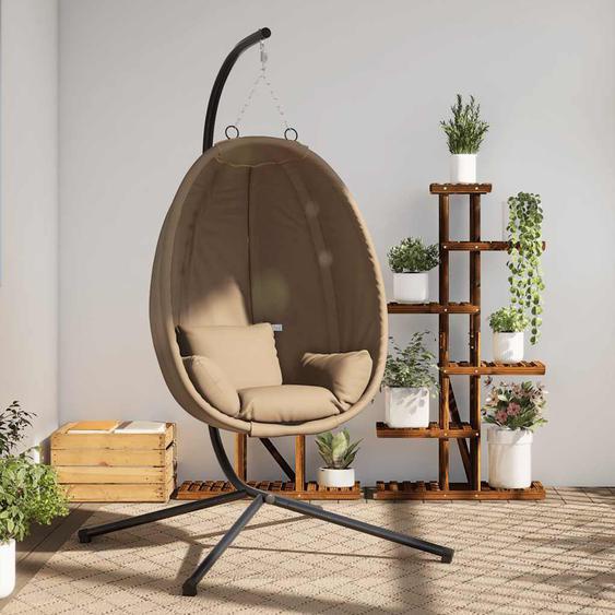 Chaise suspendue en forme dœuf et support taupe rotin et acier