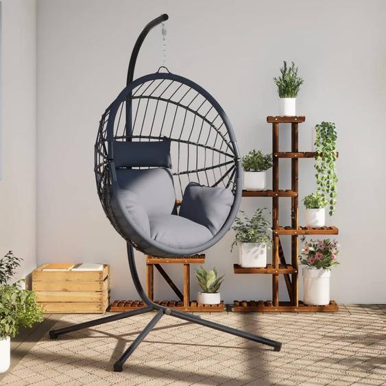 Chaise suspendue forme dœuf et support gris clair rotin acier