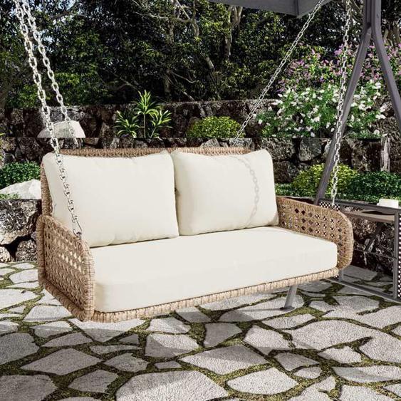 Chaise suspendue hamac 2 places balançoire suspendue de jardin extérieur avec coussins et 2 chaînes (240 cm/pièce) - beige