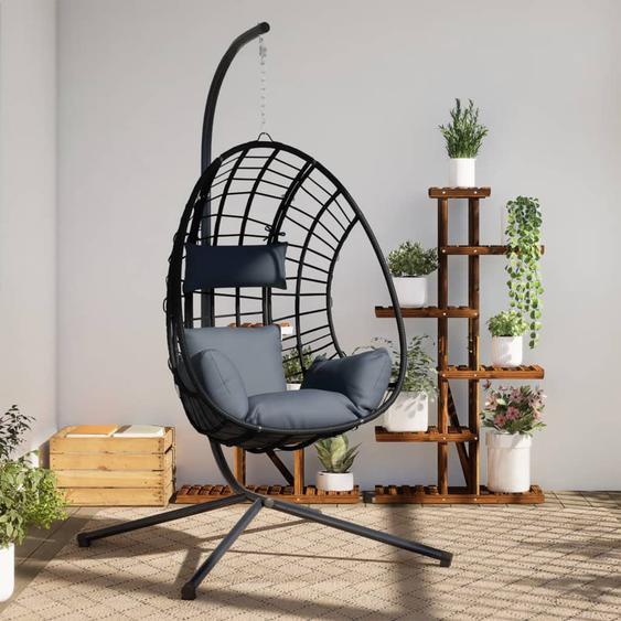 Chaise suspendue œuf support anthracite rotin et acier