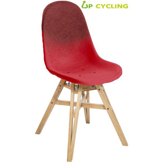Chaise upcyclée Ida coque plastique Bordeaux et Rouge - 4 pieds bois Chêne massif