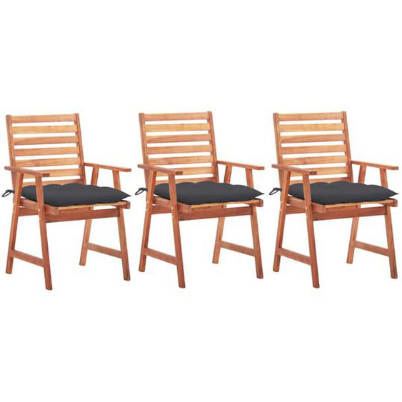 Chaises à manger dextérieur lot de 3 et coussins Acacia massif