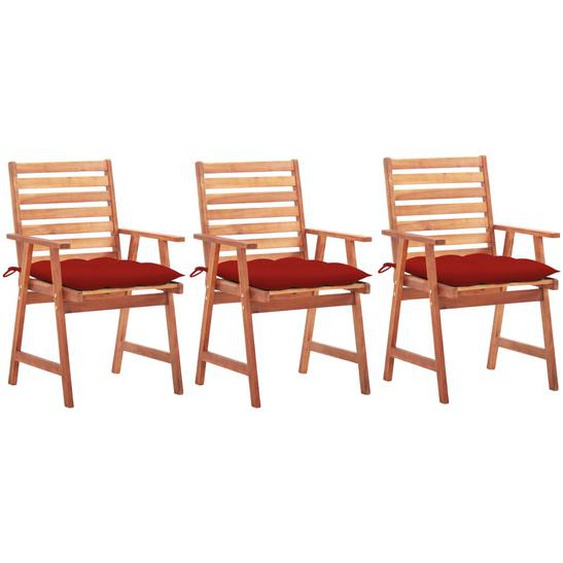 Chaises à manger dextérieur lot de 3 et coussins Acacia massif