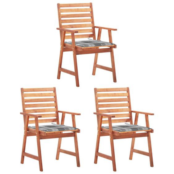 Chaises à manger dextérieur lot de 3 et coussins Acacia massif
