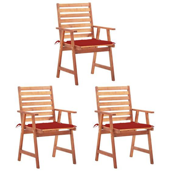 Chaises à manger dextérieur lot de 3 et coussins Acacia massif