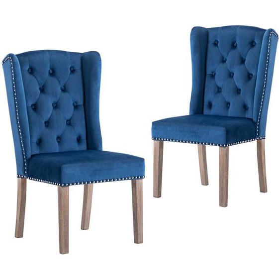 Chaises à manger lot de 2 Bleu Velours