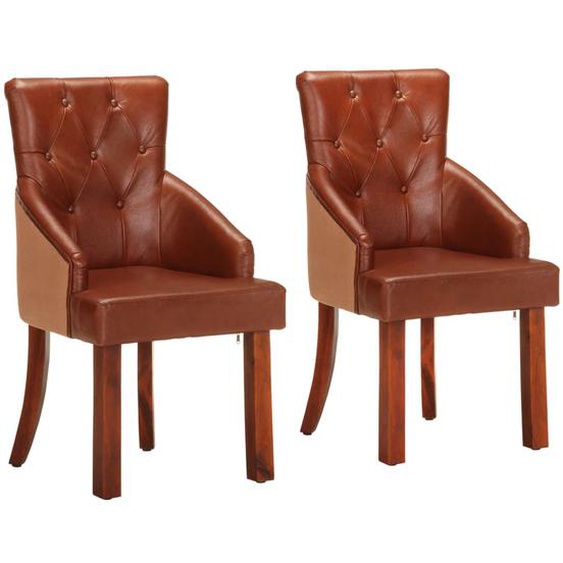 Chaises à manger lot de 2 marron cuir de chèvre véritable