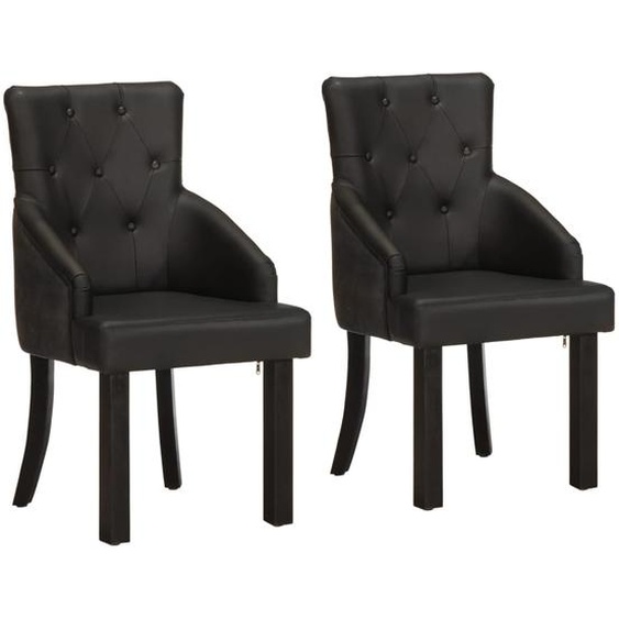 Chaises à manger lot de 2 noir cuir de chèvre véritable