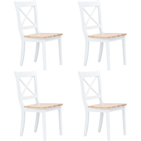 Chaises à manger lot de 4 blanc et bois clair bois hévéa massif