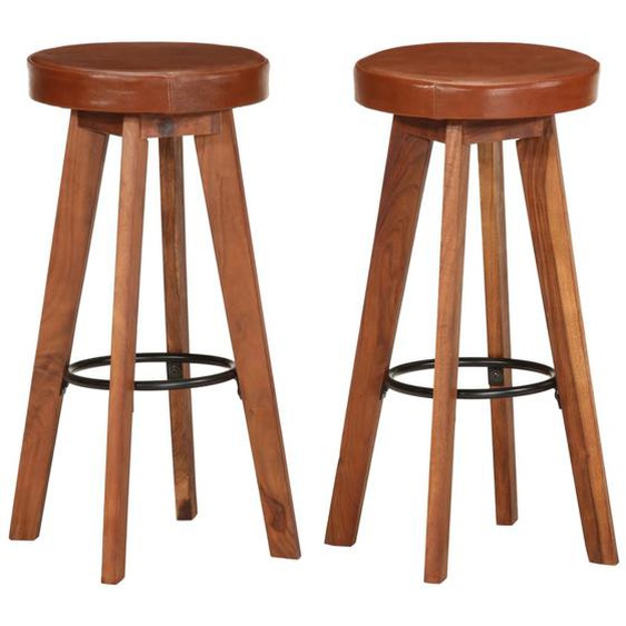 Chaises de bar lot de 2 cuir véritable et bois dacacia solide