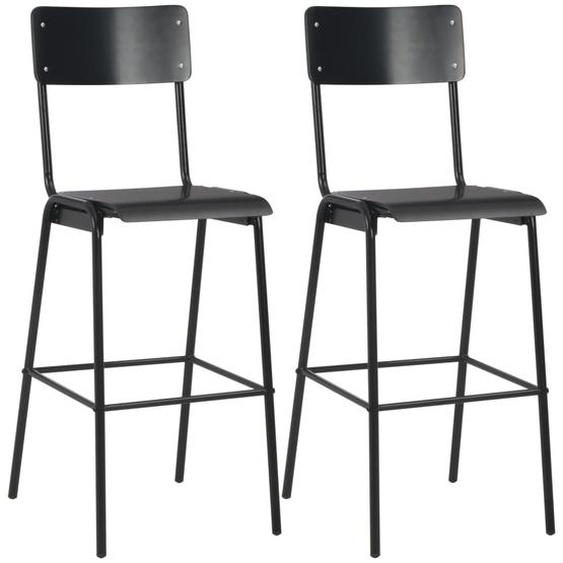 Chaises de bar lot de 2 noir contreplaqué solide et acier