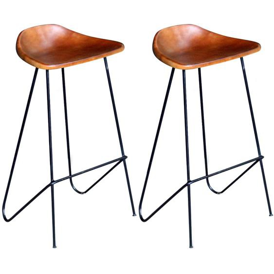 Chaises de bar lot de 2 noir et marron cuir véritable