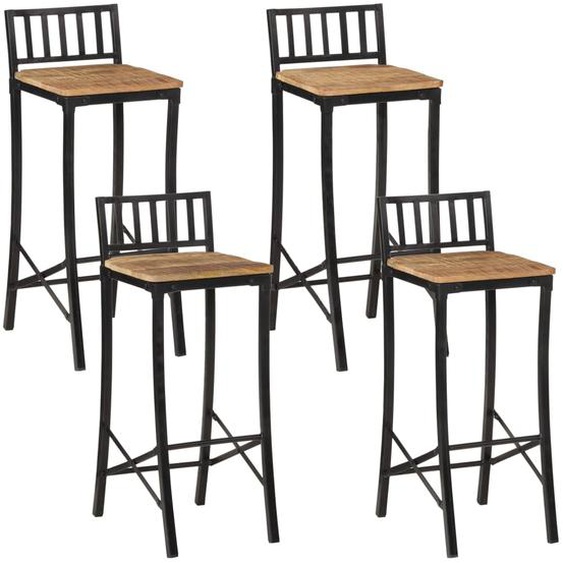 Chaises de bar lot de 4 bois de manguier massif brut